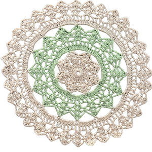Crochet Doily with Green and Cream Pattern